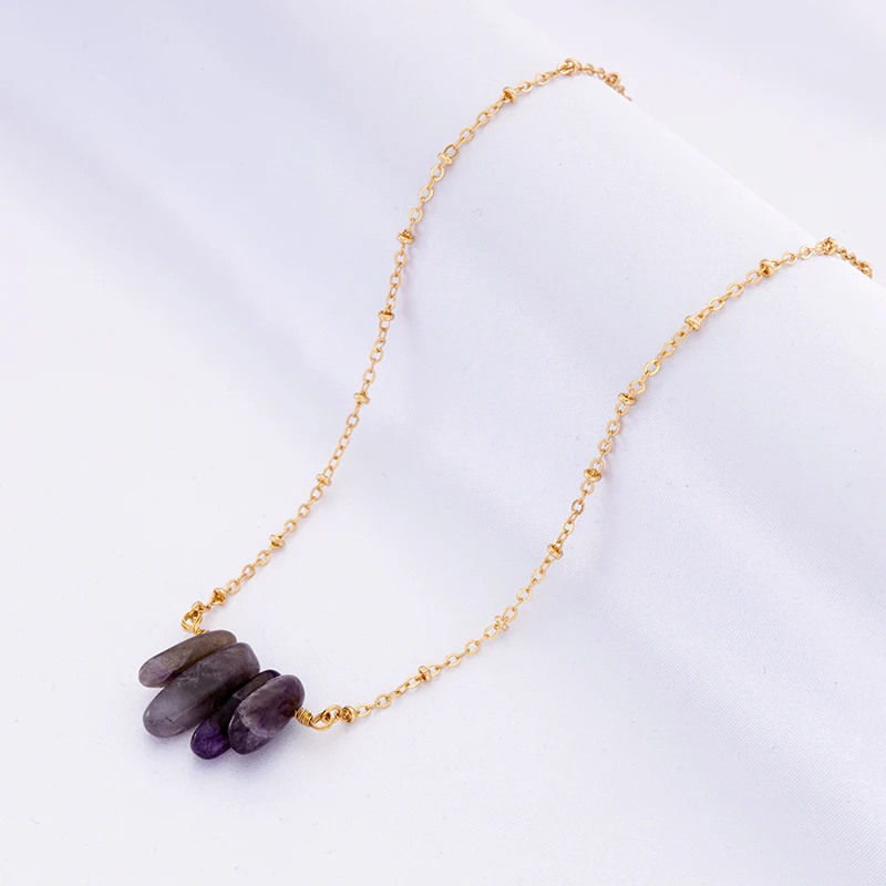 

Healing Chakra Amethyst Chip Gemstone Pendant Necklaces boho crystal necklace jewelry, Gold