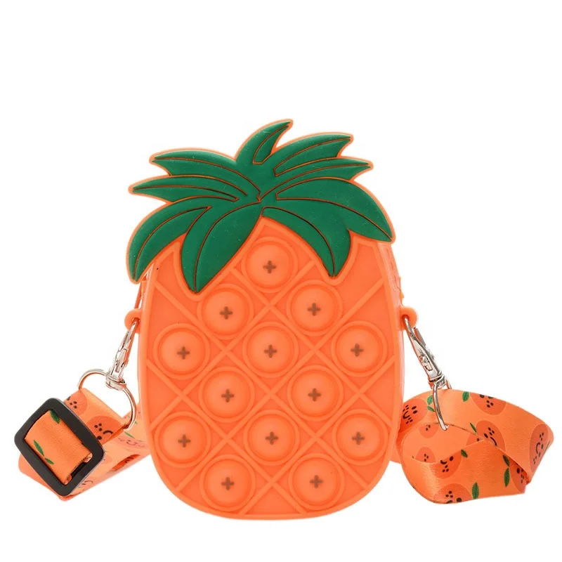 

New Arrival Silicone Candy Color Fashion Kids Coin Purse Crossbody Wide Shoulder Children Girls Pineapple Shaped Bag