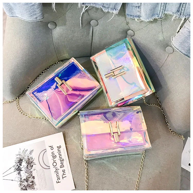 

Large Capacity Holographic Waterproof Transparent Colorful Tote Bag Clear Pvc Jelly Bags Women Handbags