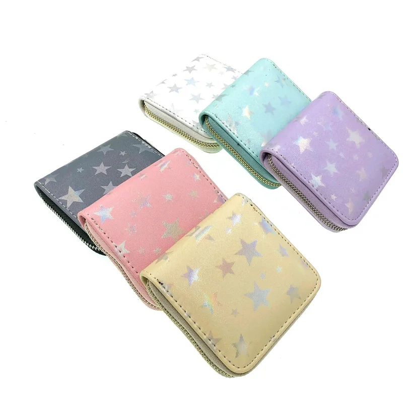 

New five-pointed star design dazzling color environmental protection star laser PU short wallet single zipper bag student girls