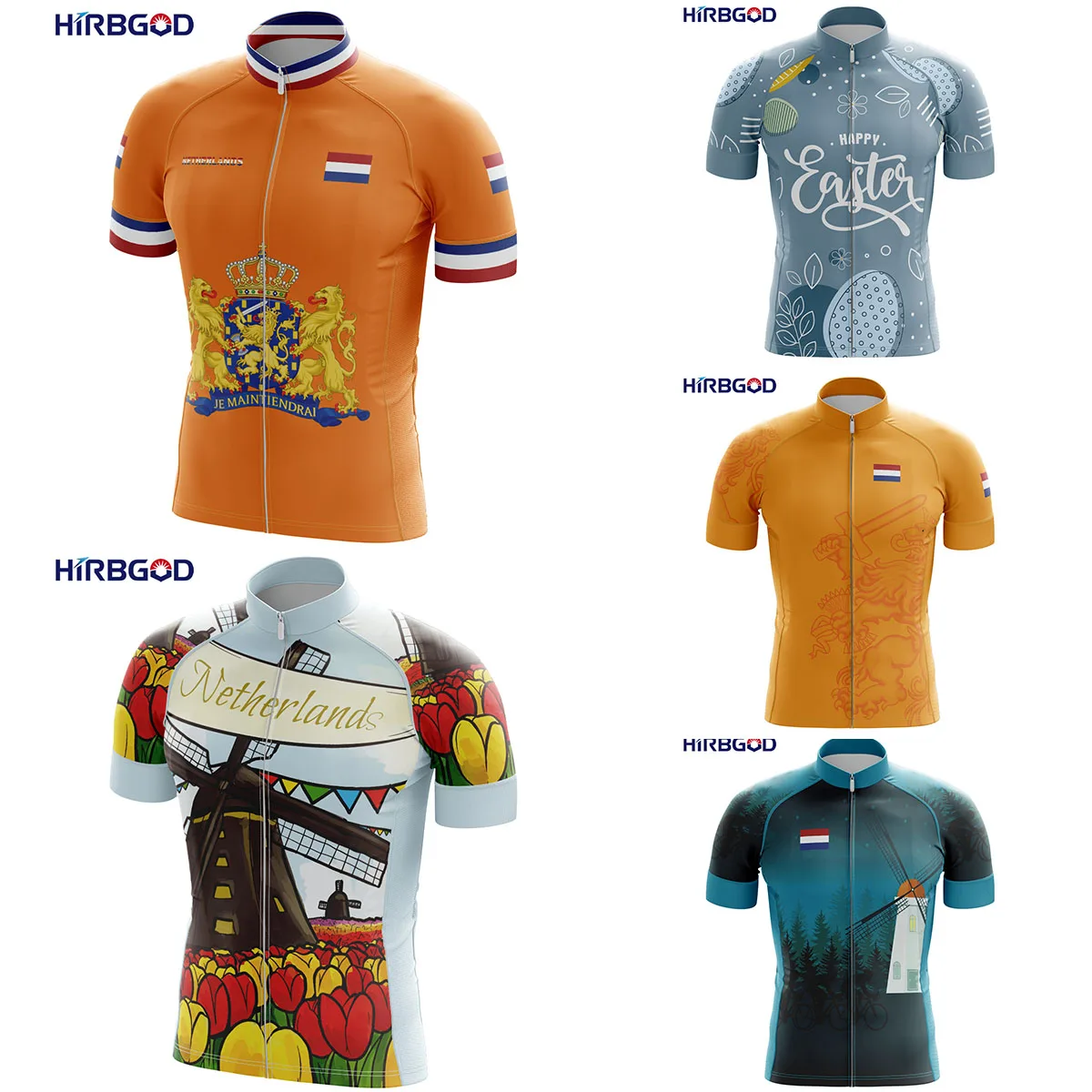 

HIRBGOD for Holland National Flag National Emblem Pattern Fietskleding voor heren Men Short Sleeve Cute Bike Tops Cycling Jersey