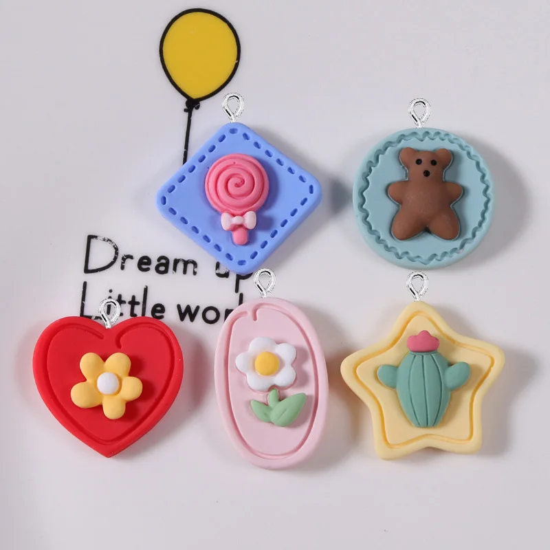 

Kawaii Flowers Cactus Bear Resin Charms Pendant for Earrings Necklace Bracelet Accessories DIY Handmade Jewelry Making Craft, Red,blue,pink,yellow,green
