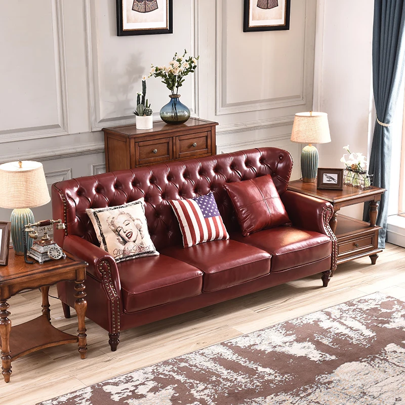 Retro Living Room Furniture Wood Carving Sofa Set Apartment Combination