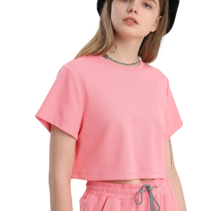 

High Quality Short-Sleeve o-Neck Womens Tshirts Blank Plain Cropped Tshirt Women Cotton Loose T Shirt