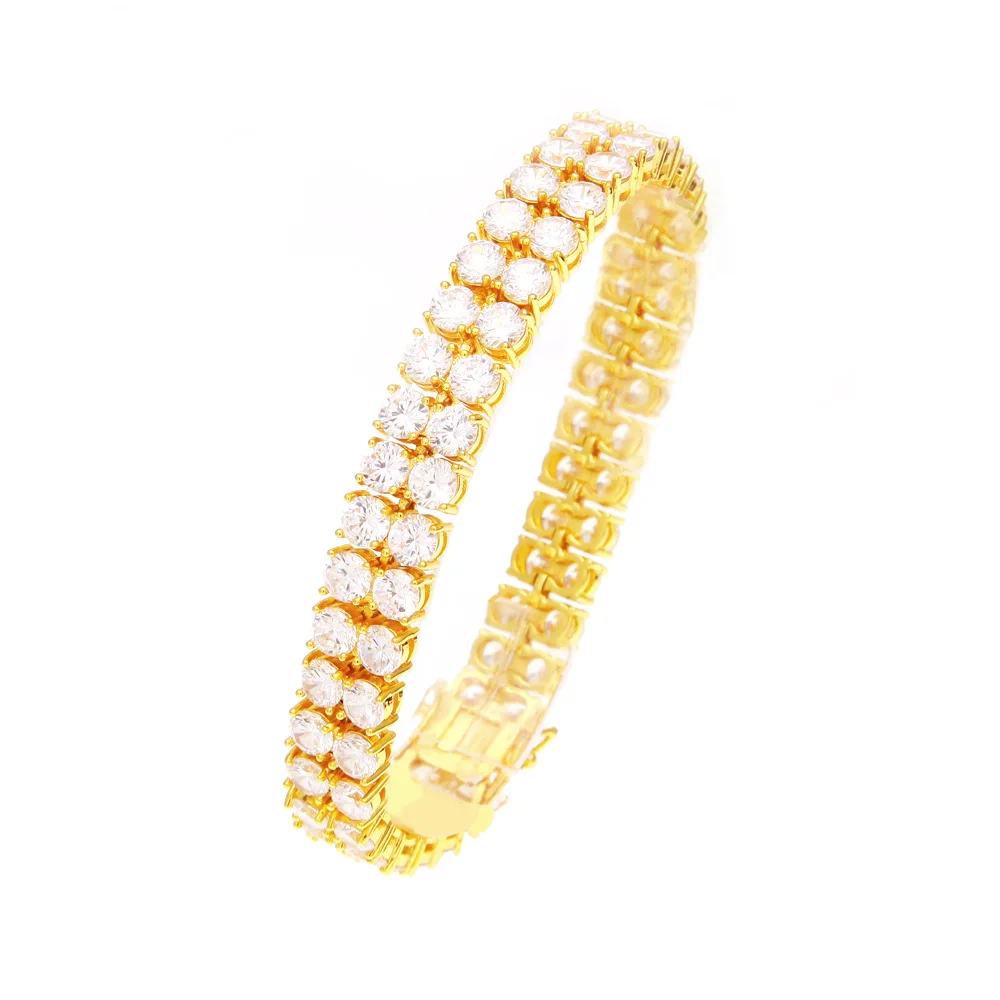 

Hip Hop Men'S Jewelry Double Row Zircon 18K Gold Plated Bracelet, Silver,gold