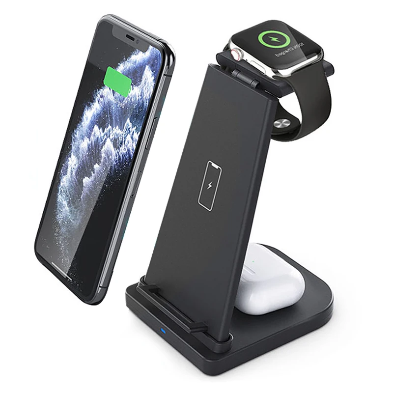 

amazon bestseller 3 in 1 Phone Wireless Charging Station Qi 10w Wireless Charger for iPhone Airpods, Black, white