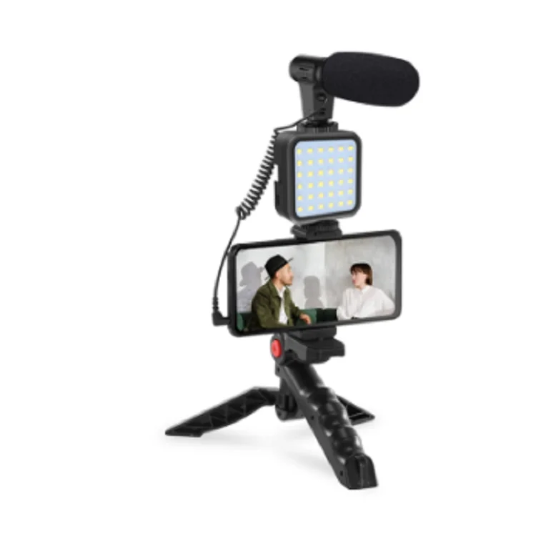 

Photography Vlogging Live Broadcast Handheld Stabilizer Phone Cage LED Selfie Fill Light Smartphone Video Rig Kits with Mic