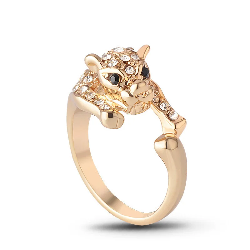 

2022 fashion trend jewelry zircon leopard head diamond custom 18k gold plated ring for men and women