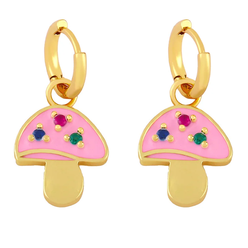 

Funny Cute Jewelry Ins Fashion Color Drip Glaze Zircon Mushroom Pendant Small Gold Hoop Earrings Women, Like picture