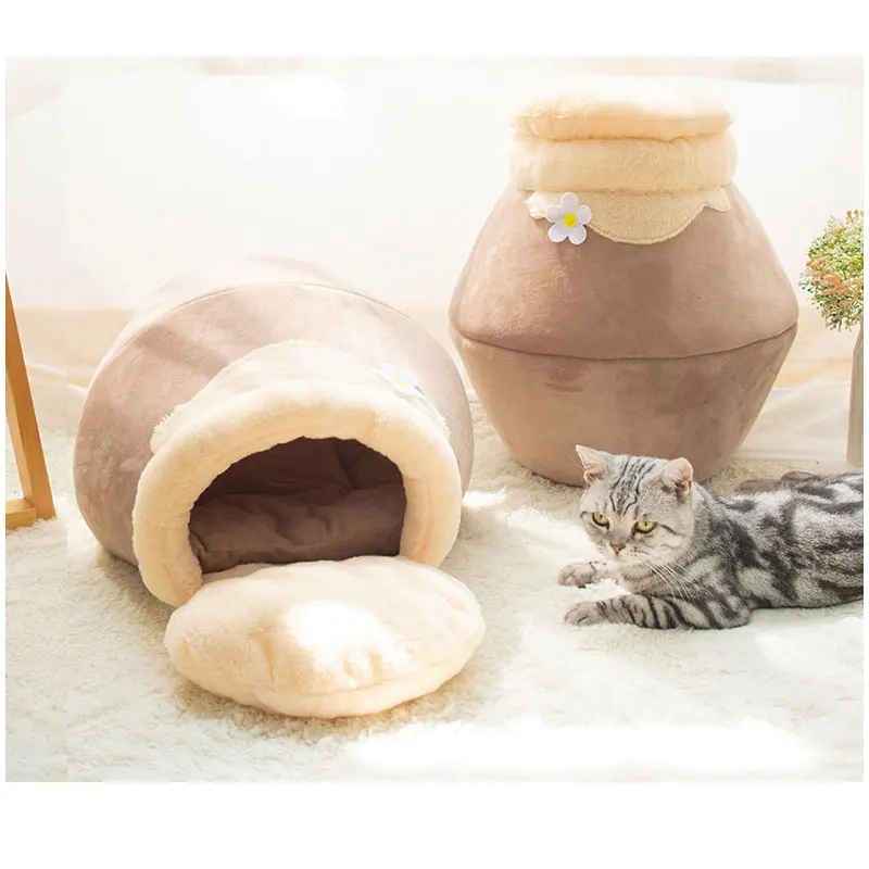 

Winter Warm Cat house Plush Soft Portable Foldable Cute Cat House Cave Pet Bed dual purpose pet bed pet bed with cover, Gray/brown/green