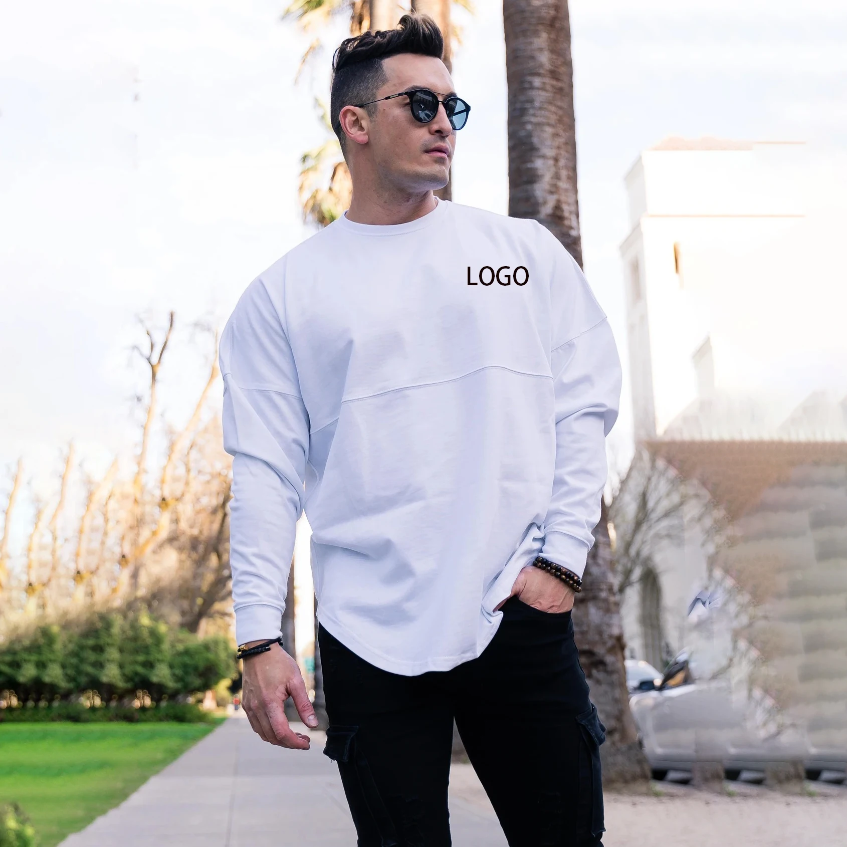 

New Design Spring Leisure Sports Sweatshirts Street Running Training Men Shirts Loose Breathable Long Sleeve Crew Neck Shirt