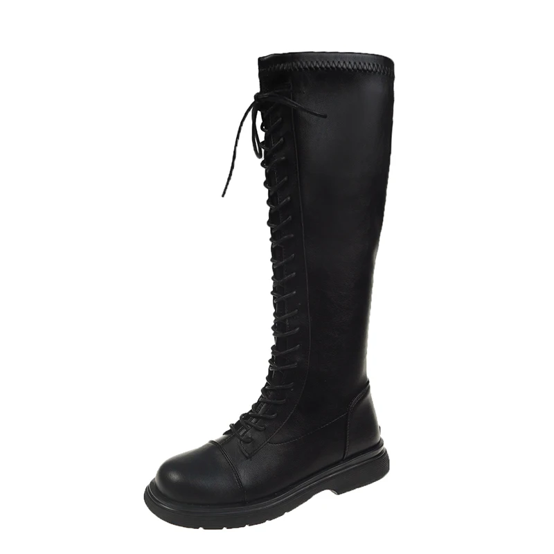 

Wholesale New Large Size Fashion Female Boot Thick-soled Beige High Top Martin Boots Long Tube Black Women's Boot, Black,beige