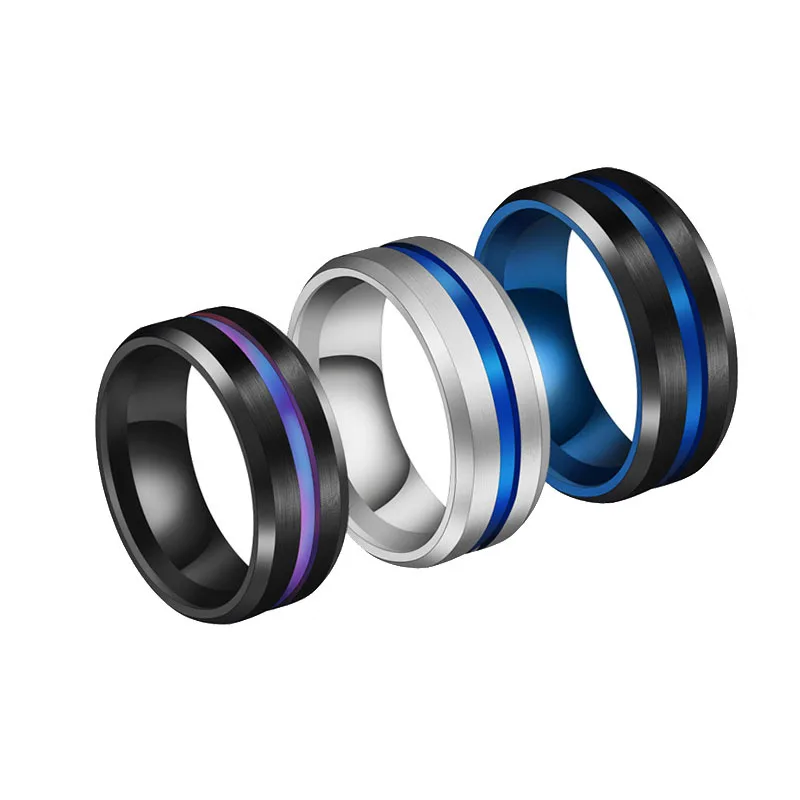 

MSYO Hot Sale Popular Black Blue Groove Ring Men Titanium Ring Charm Jewelry