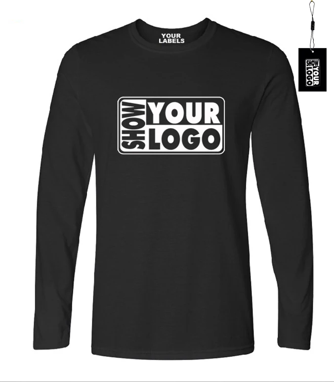 Free Labels Print Custom Screen Print Your logo 100% Cotton Long Sleeve t Shirt With Customized Inside Labels and Free hang Tags