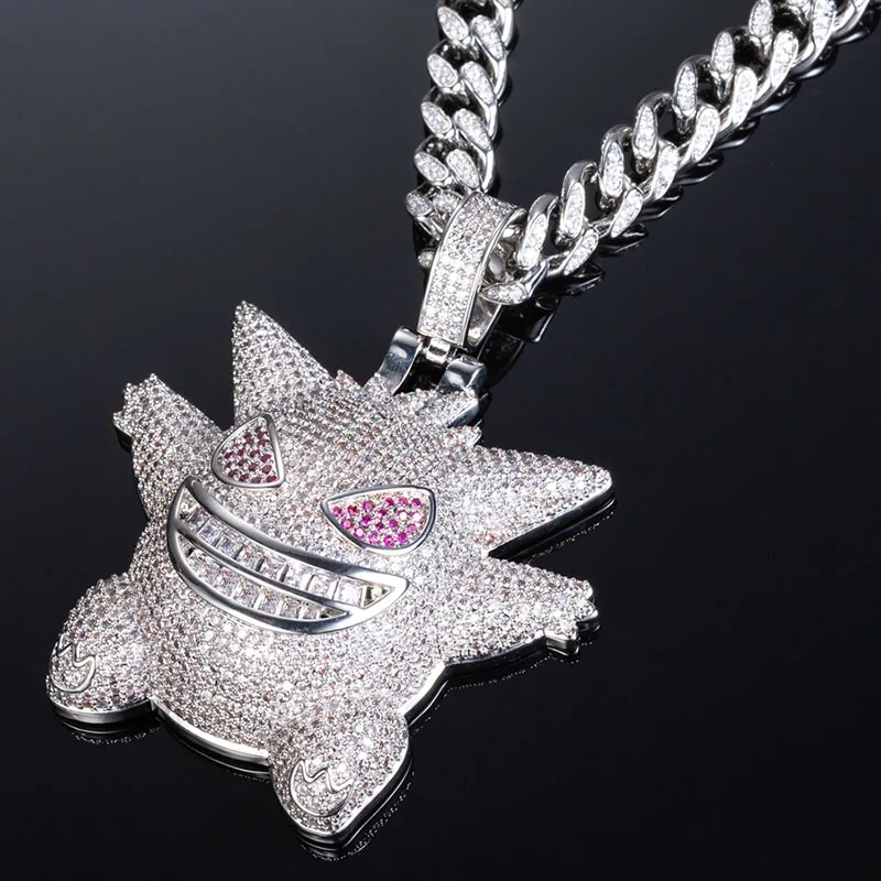 

Hip Hop Jewelry Gengar Necklace New Arrival Pendant Cubic Zircon Copper Necklace Iced Out Chain Mens Gift