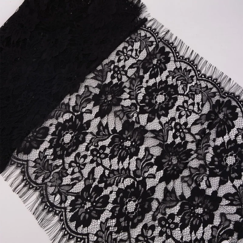 

Fine quality flower edge elastic chantilly lace trim black, Accept customized color