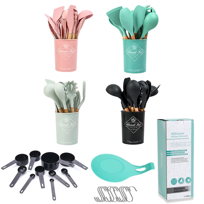 

Kitchenware Kitchen Tool Set Household Cookware Tool Wooden Handle Silicone Kitchenware, Customized