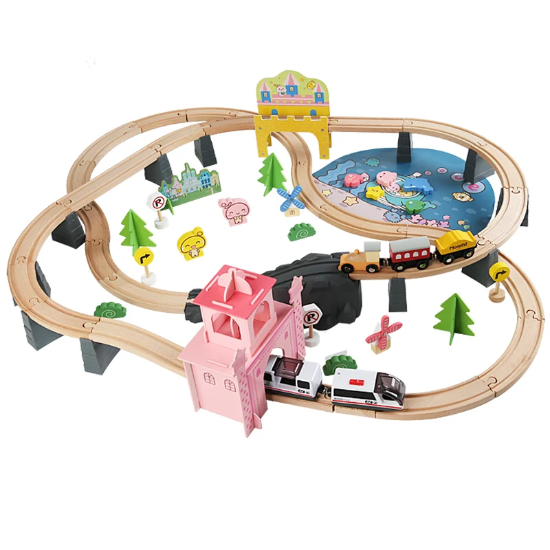 

Creative Role Play Toy Wooden Castle Track Building Blocks Train Track Set Logic Training Toy