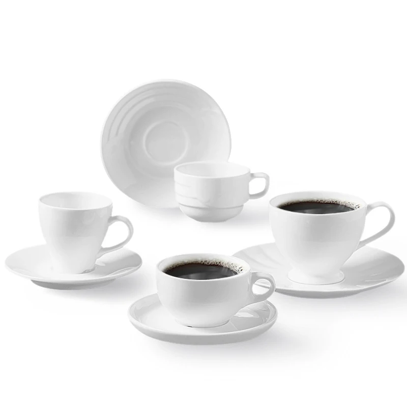 

Unique shape pure white creative Italian coffee porcelain coffee tea cup plate ceramic cup and saucer set