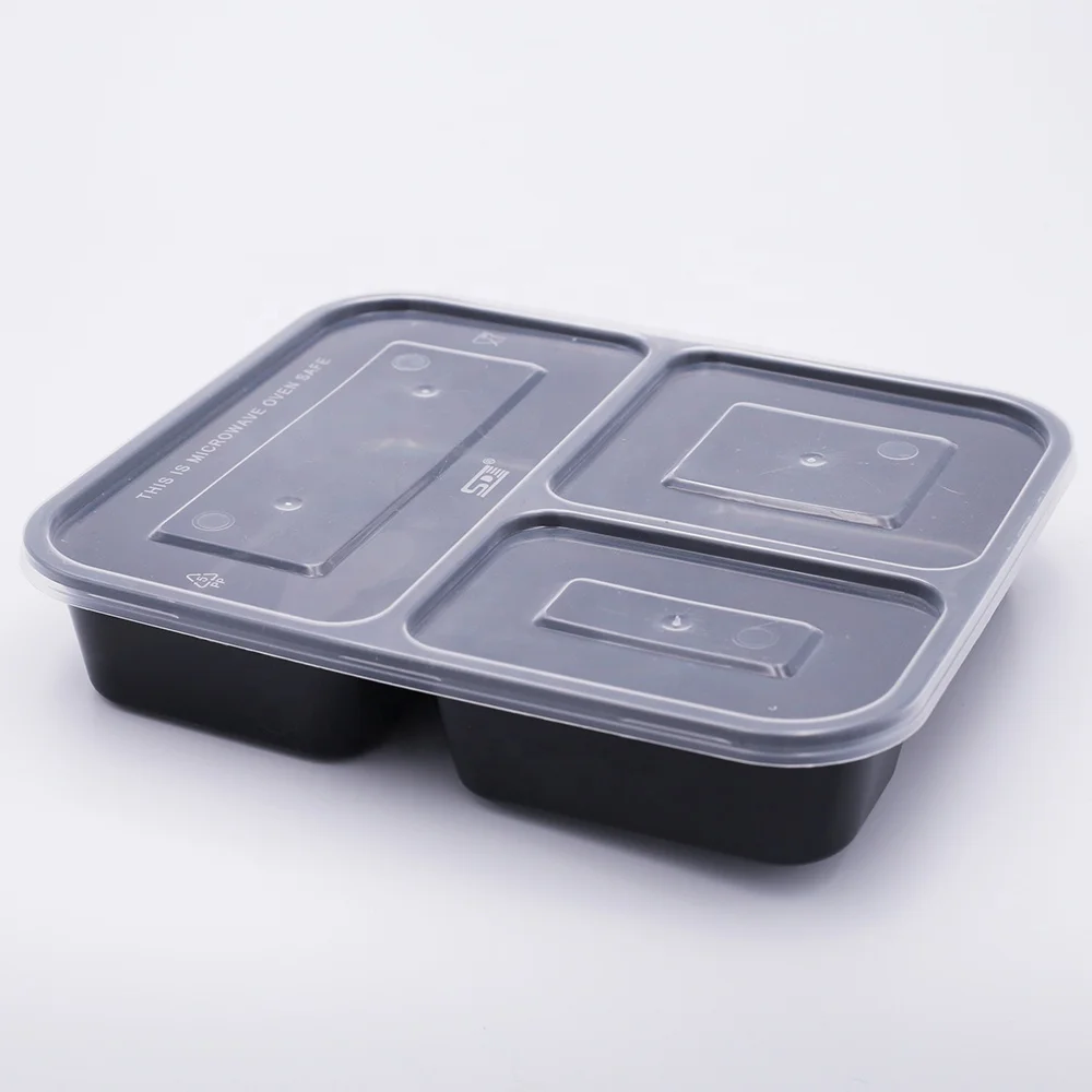 

Round disposable plastic takeout salad container microwave meal prep food container with 3 compartments