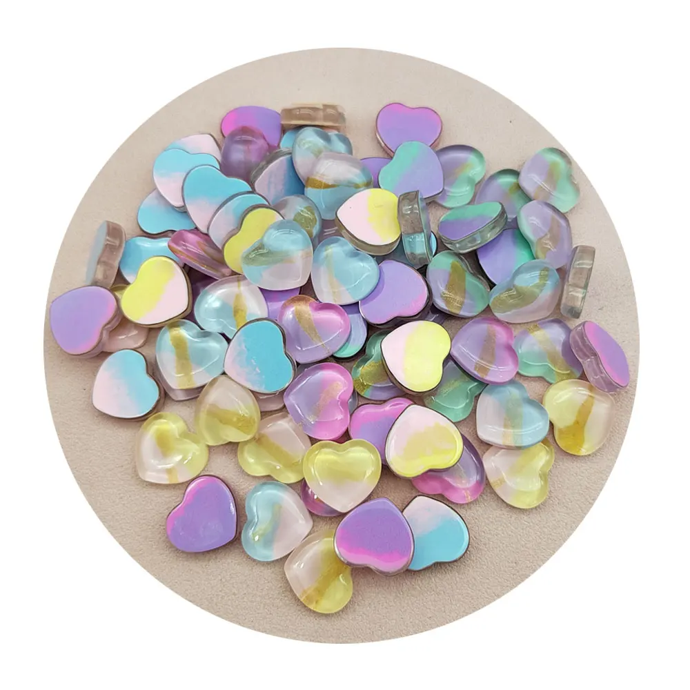 

100Pcs Rainbow Color Sweet Heart Slime Charms Flatback Resin Cabochons Love Heart Buttons Beads For Fairy Garden Scrapbook Decor