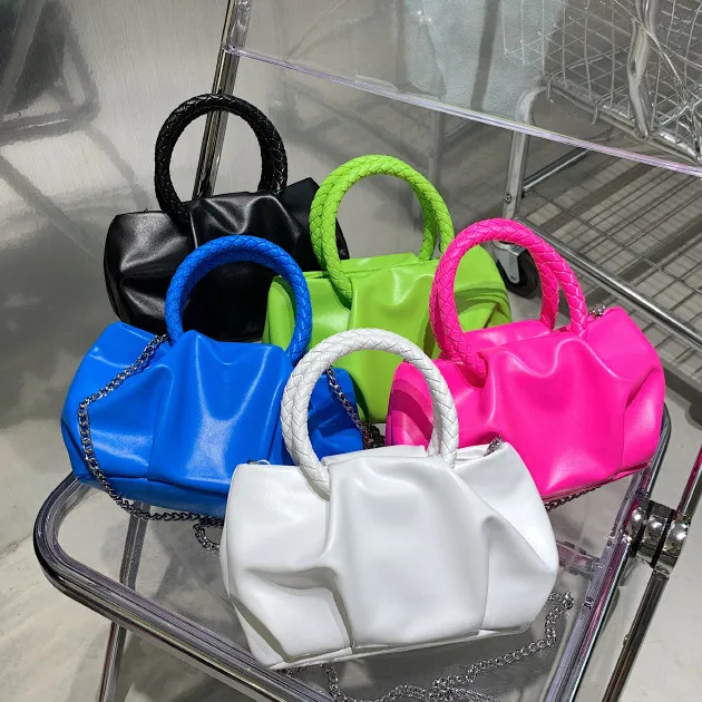 

Dropshipping cross body bags ladies casual PU cloud bag chain mini handbags for women, White, black, rose, green , blue