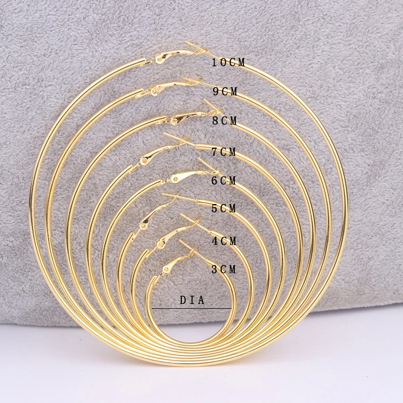 

Wholesale mix sizes 3-10cm one dozen per size gold silver color hoop earrings for women jewelry