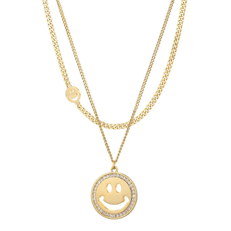 

Factory direct sale necklace 2021 new INS double-layer smiling face clavicle chain lady temperament simple necklace wholesale