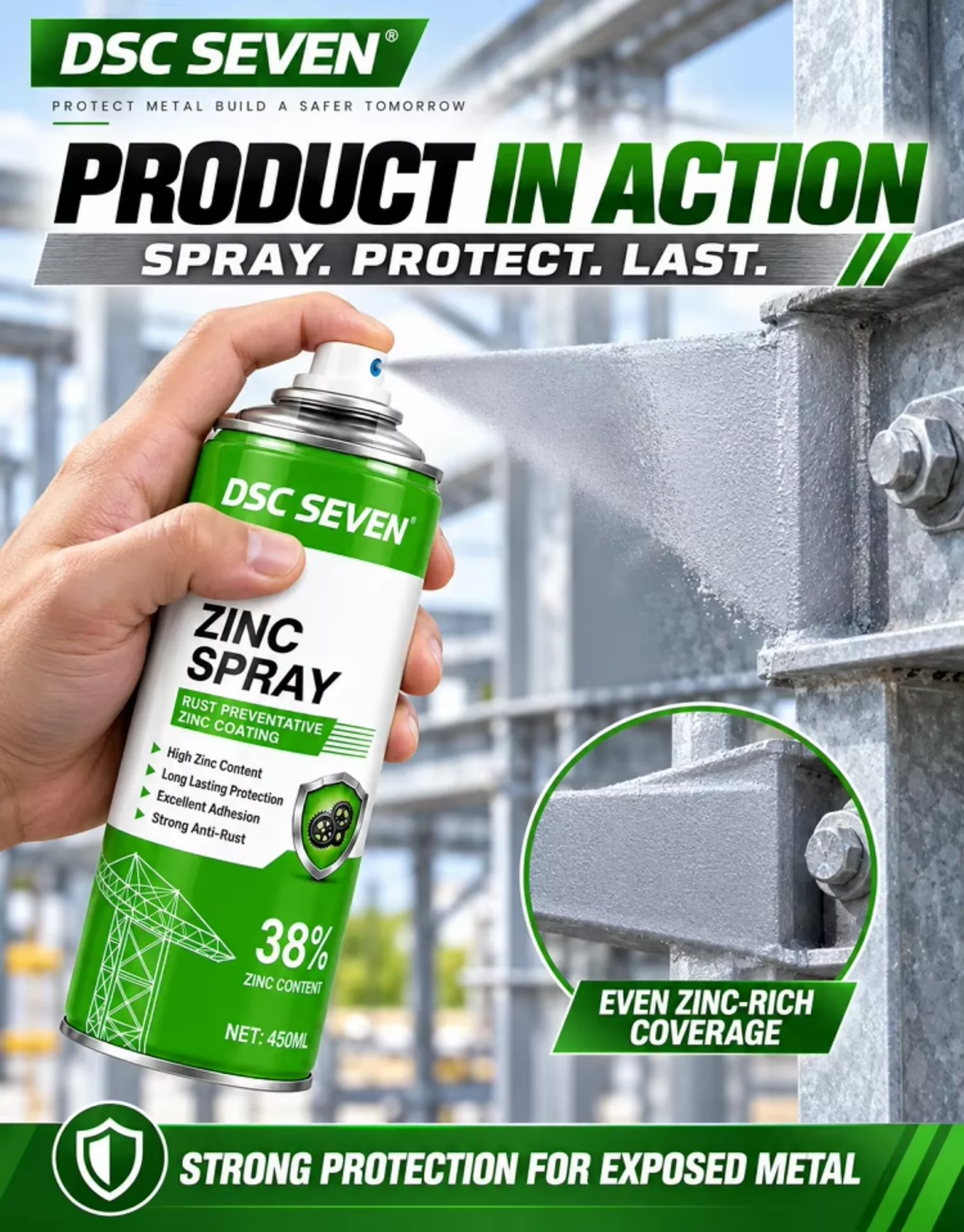 Zinc Rich Acrylic Anti-Rust Spray Paint for Boat Car Body Welded Joint Repair Cold Galvanizing Aerosol Silver Metal Coating