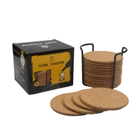 

Round custom natural cork blank coaster set with metal holder for drinks absorbent