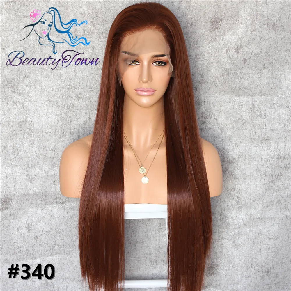 

BeautyTown #340 Brown 13x6 Big Lace Free Part Futura Heat Resistant No-Tangle Hair Daily Makeup Layer Synthetic Lace Front Wigs