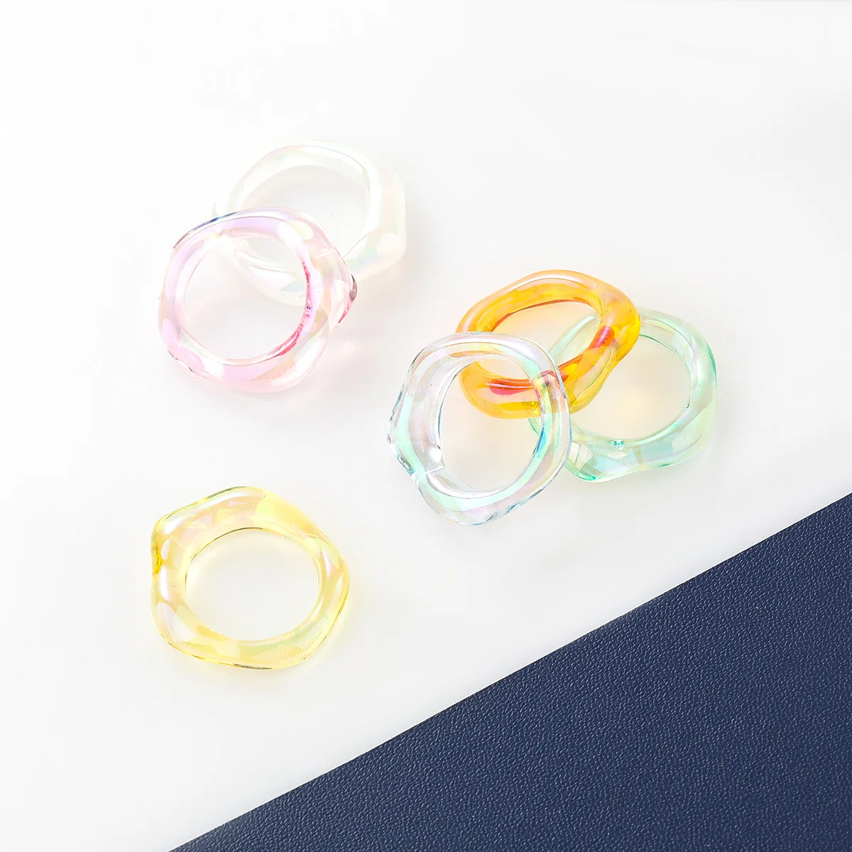 

OUYE Hip Hop Glowing Geometric Resin Ring Female Couple Ring Index Finger Ring Wholesale, Colorful