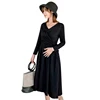 Fashion Autumn Long Sleeve Black Elegant V Collar Maternity Dress