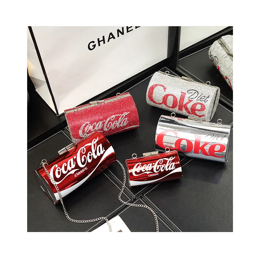 

Women Personality Creative Coke Bottle Bags Luxury Diamond Inlay Metal Chain Shoulder Bag Ladies Cylindrical Crossbody Handbags