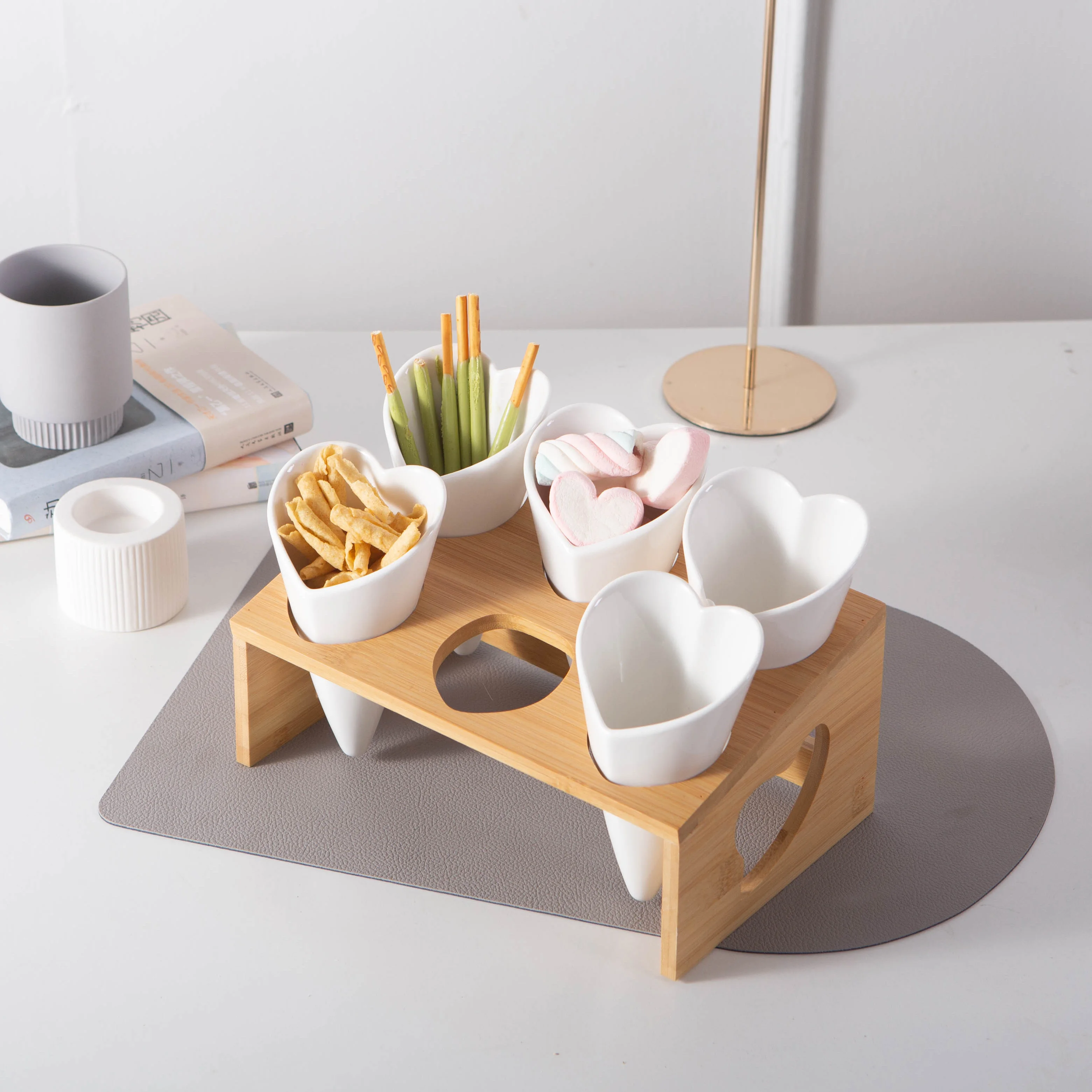 

Heart Shape fires POPCORN snack ceramic bowl set, White