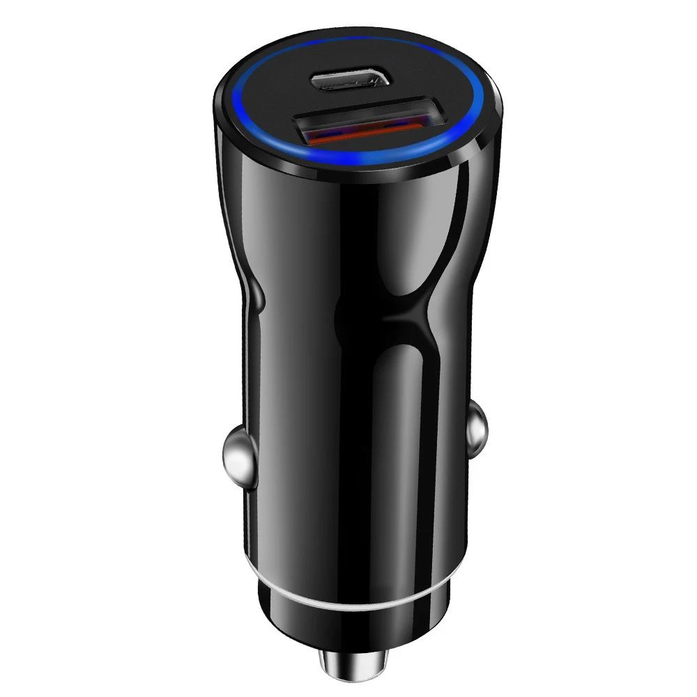 

17W 2 Port Quick Charging Mini Dual Usb Car Charger With Led Indicator Car Mobile Charger Usb Type C Car Charger, Black, white