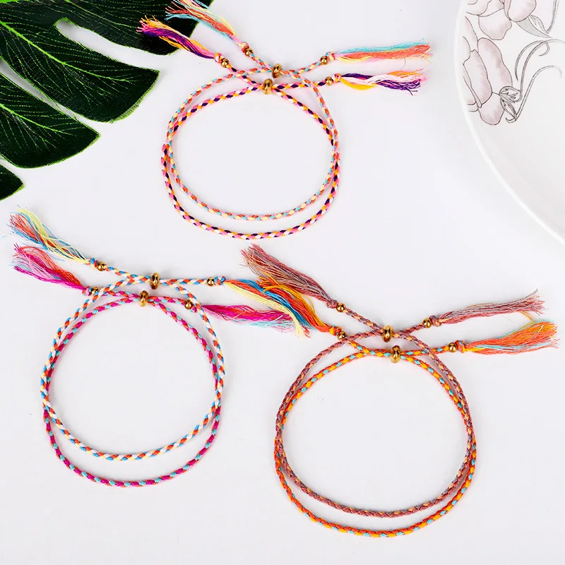 

Handmade Gifts Woven Cotton Thread Knot Bracelets Tibetan Buddhist Prayer Charm Lucky Macrame Braid Bracelets, Picture shows