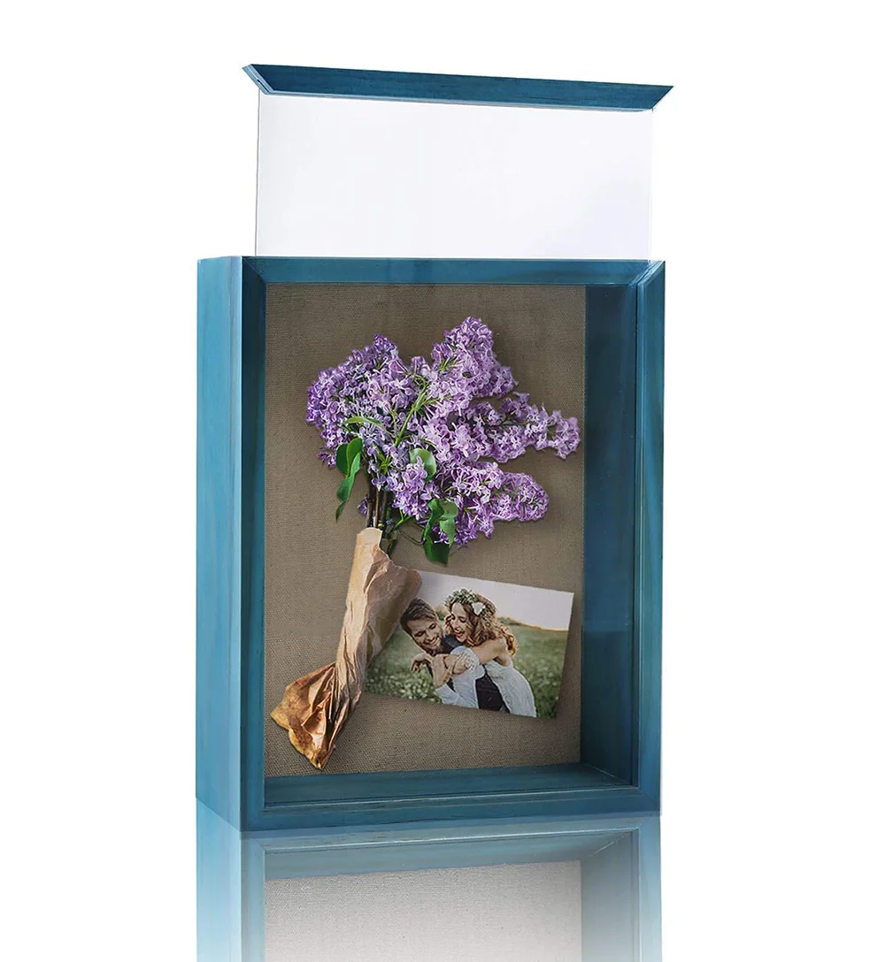 

Amazon selling Solid Wood Display Case 8x10 Depth 2 inch Shadow Box Picture Frame for Wedding Medal Collages Memory Shadow Box, Blue