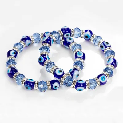 

Newest Jewelry Adjustable Blue Glasses Beads Evil Eyes Stretch Bracelet Crystal Turkish Eyes Beads Bracelet for Women Men