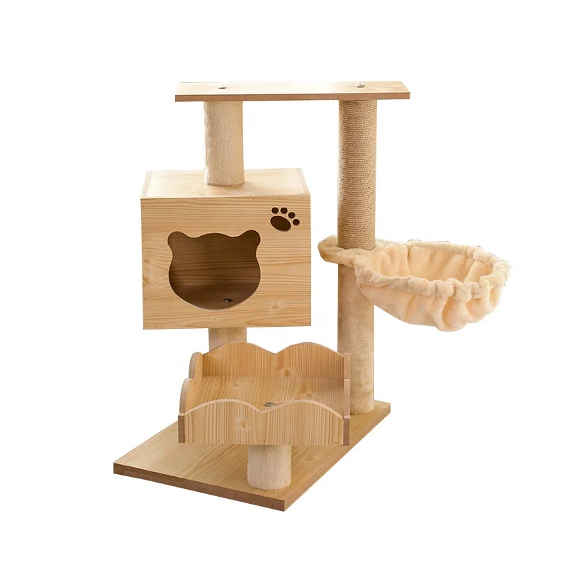 Fancy Cat Furniture Wall Mounted Sisal Scratching House Cat Wooden Ladder Climbing Shelf Hammock Cat Tree