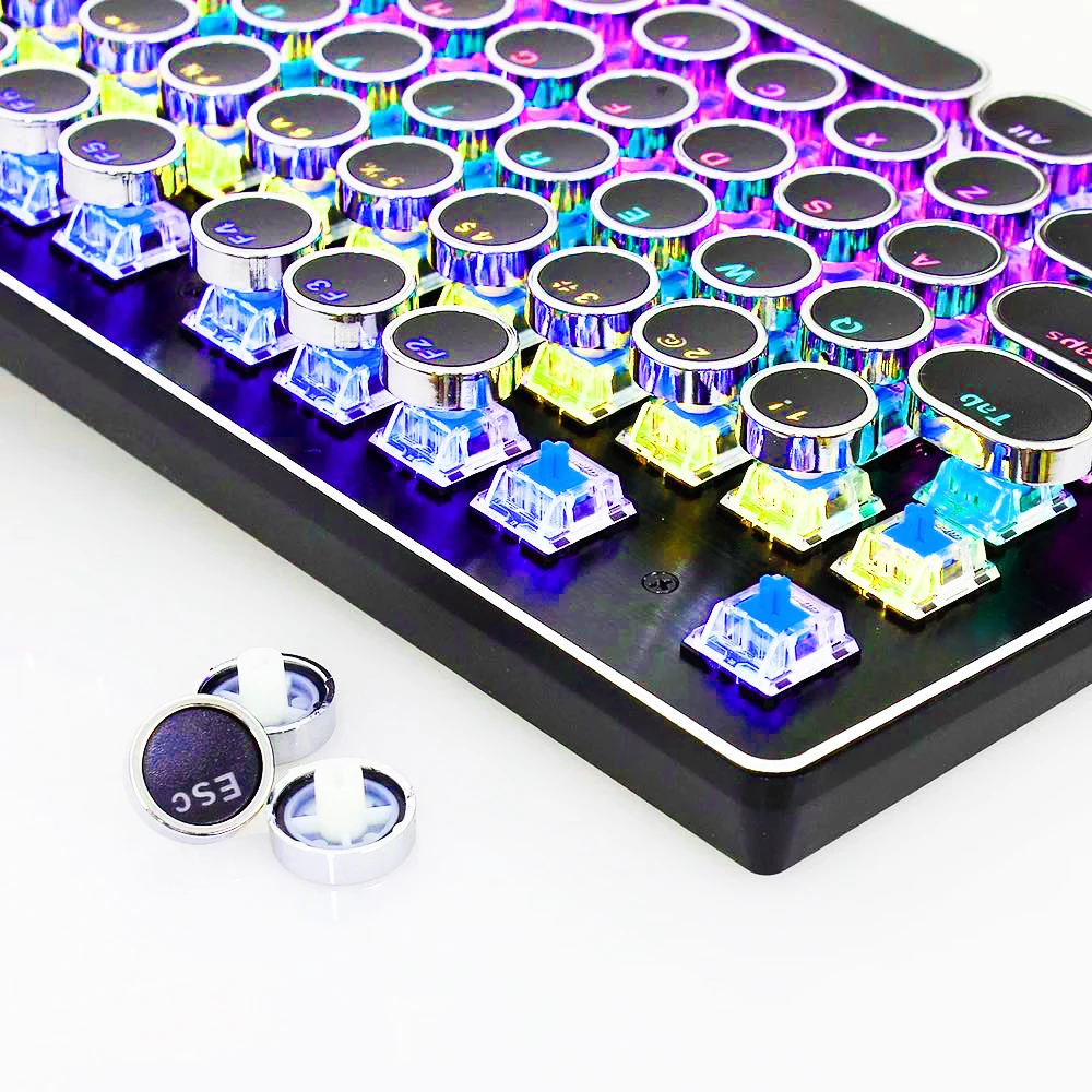 

Retro Punk Cheap Gaming Colored Charging Backlit BT Wired Keyboard Computer Custom Mechanical Keyboard Cute Round 104 Keycaps, Black,white