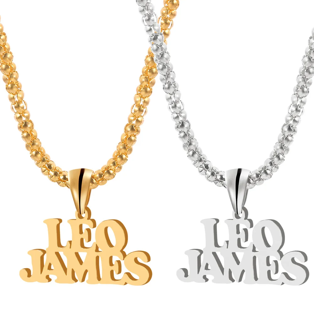 

Stainless steel gold plated personality custom two rows couple name necklace