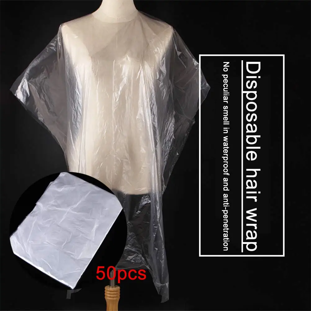 

2020 cheap hairdressing PE cutting disposable hair barber salon cape in good quality 130*90cm 100pcs each bag plastic hair cape, Transparent