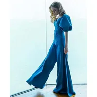 

A3452 wholesale 2020 new arrival high quality blue women puff sleeve long bell women fashion jumpsuit