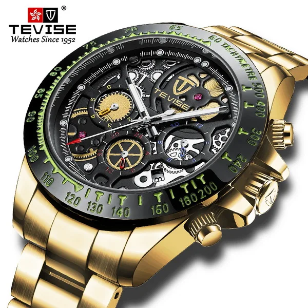 

TEVISE 863 new style guangzhou man mechanism watch stylish Stainless steel band Waterproof skeleton character outdoor watch kit