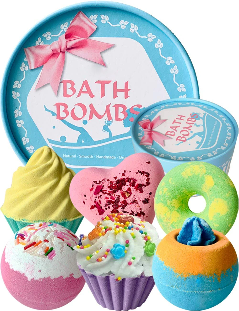 

QQLR Luxury Handmade Organic Shower Fizzers Bubble Ice Cream Heart Shape Kids Cute Bath Bombs 12pcs