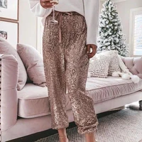 

Loose Drawstring High Waist Long Sequin Pants 2019 Woman