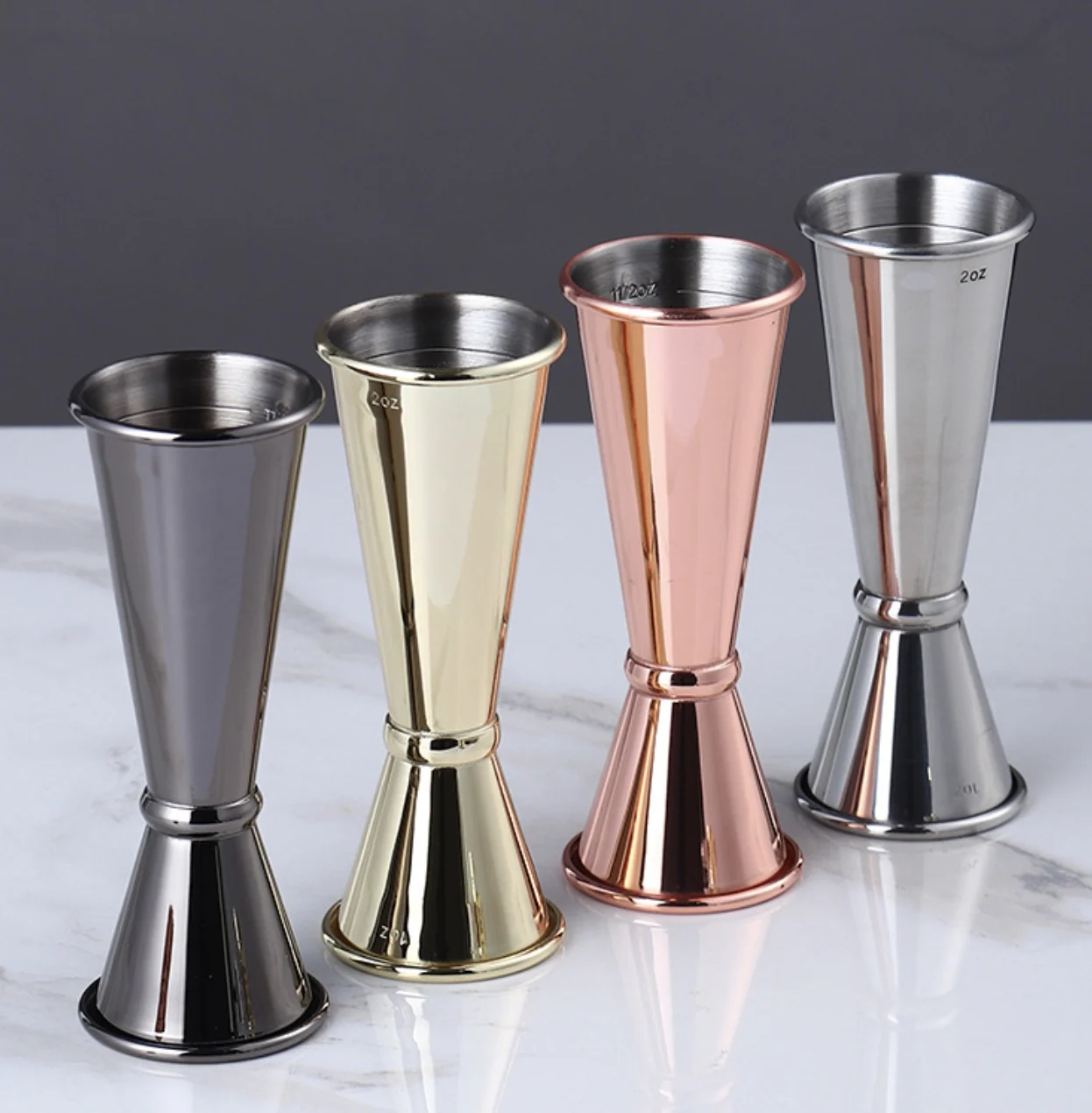 

Stainless Steel Double Shaker Measure Cup 30ml/60ml Bar Wine Jigger Measuring Tool Kitchen Drink Cups Gadgets Bar Accessories, Rose gold,black,silver,gold