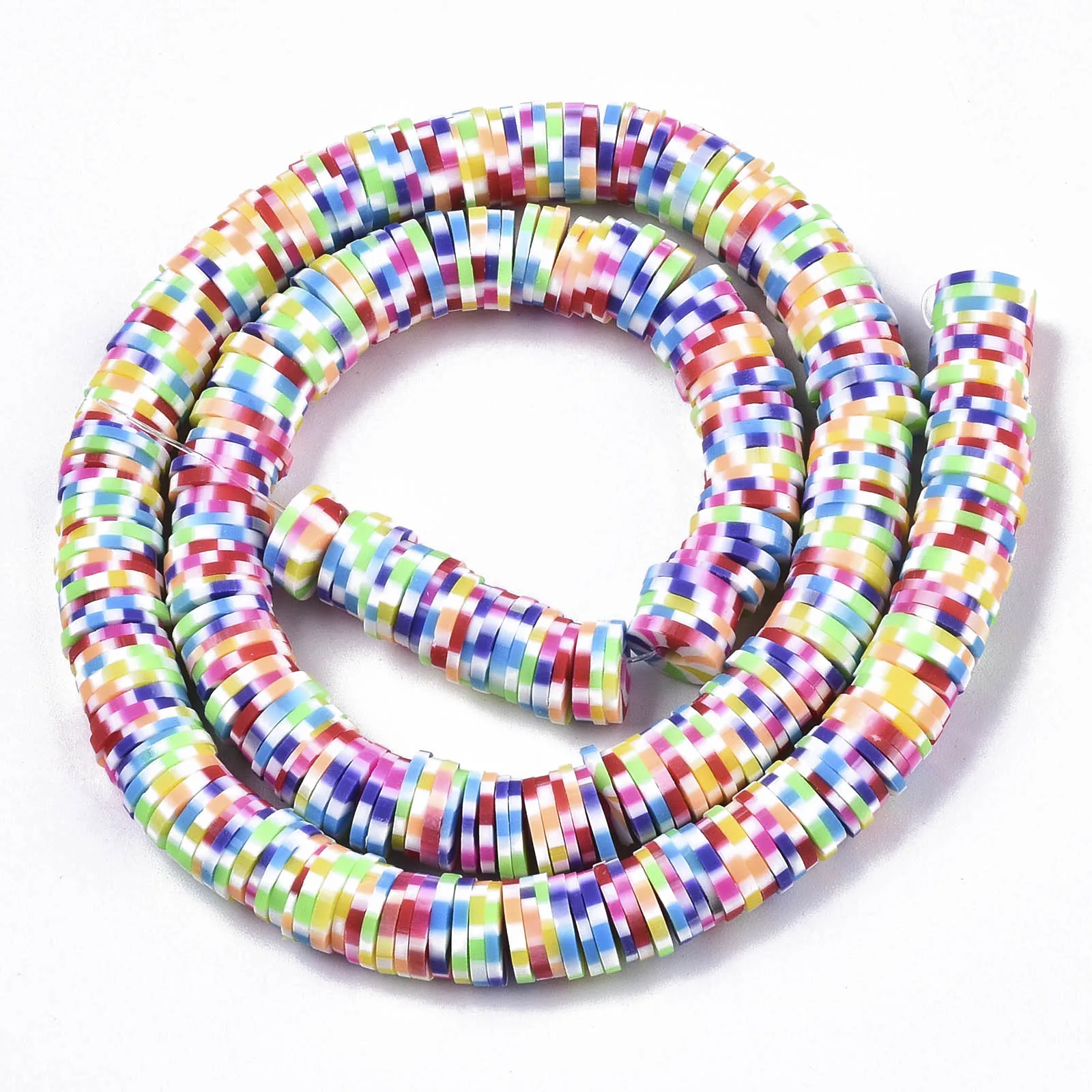 

Pandahall 8mm Colorful Flat Round Polymer Clay Spacers Beads
