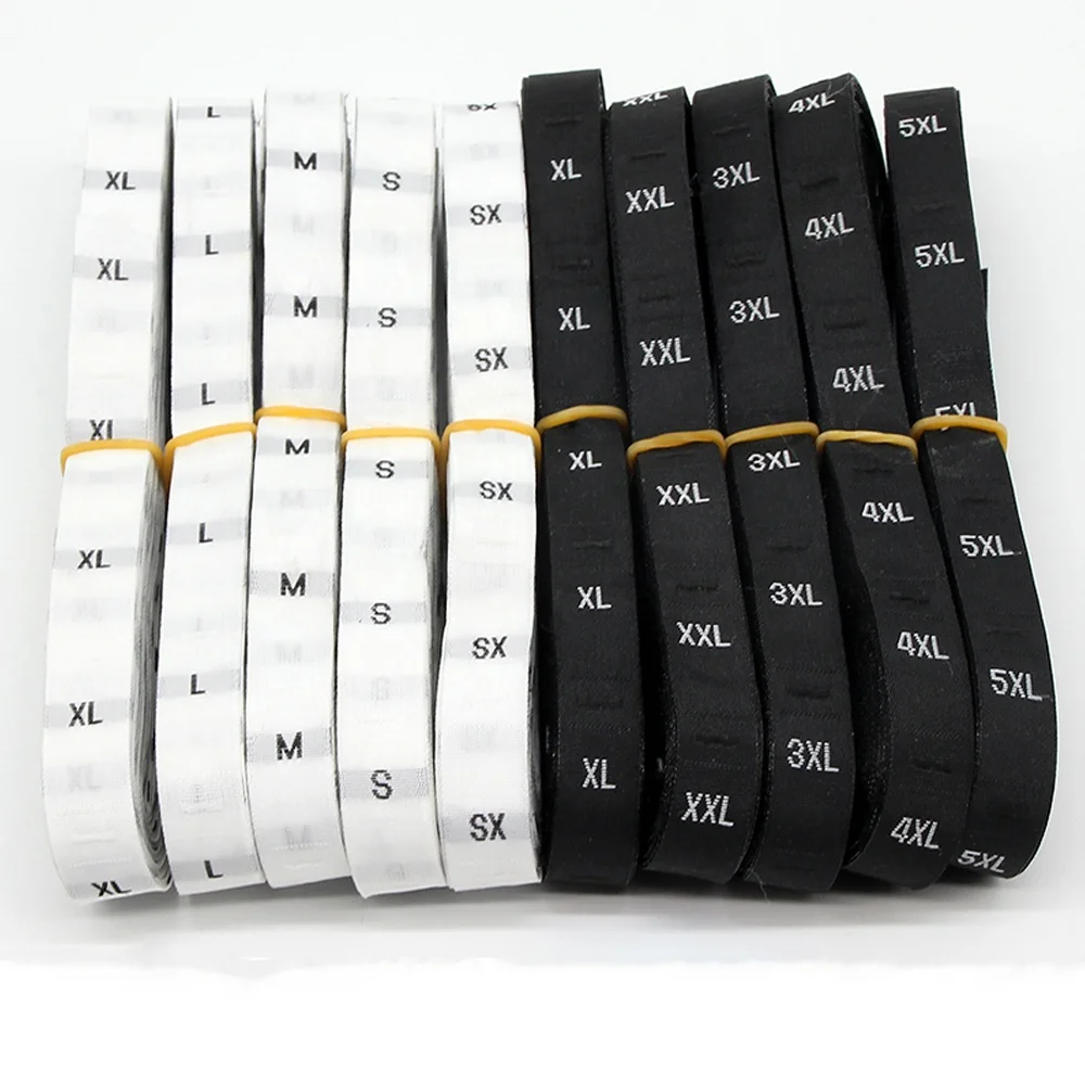 

stock size number clothing labels size woven labels for garment, White black